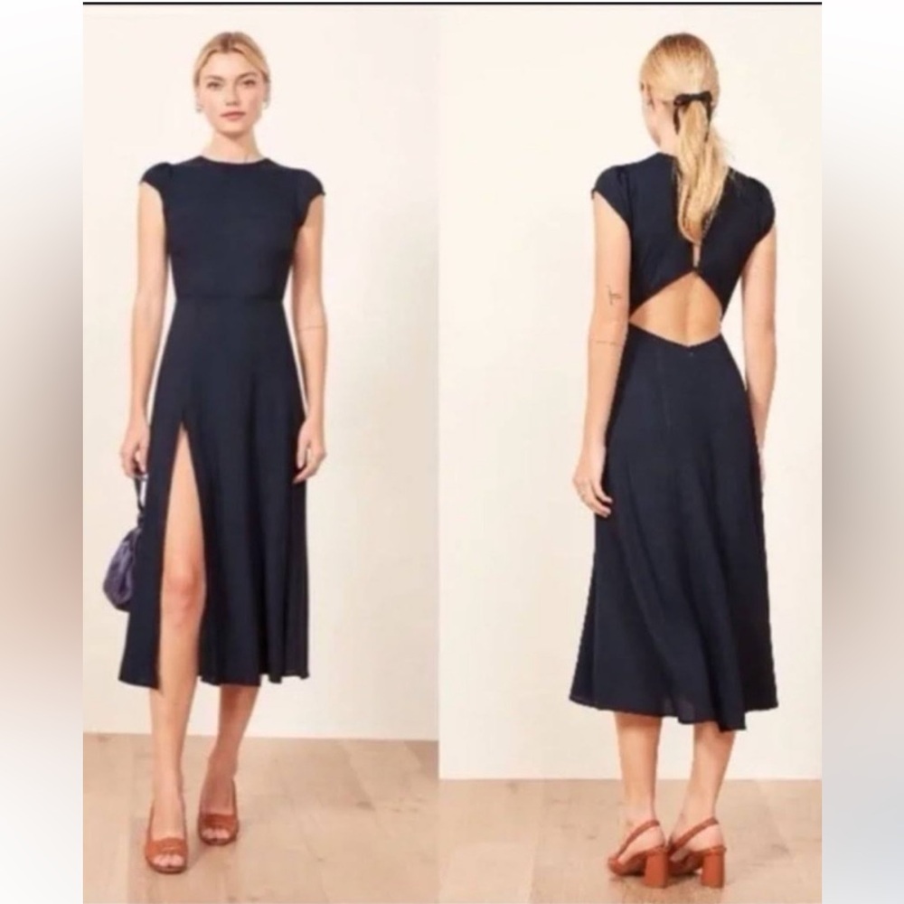 Reformation Gavin dress in navy blue